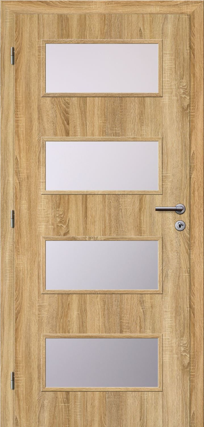 Solodoor Dveře struktur SMART 17 dub sonoma 70 L oblá hrana boční sklo satinato